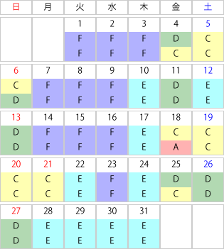 運賃カレンダー2025年07月